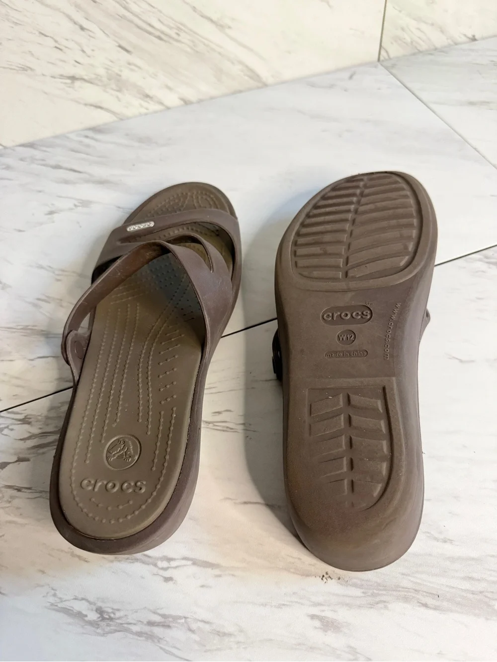 3/$50 Crocs Patricia Wedge Sandals Espresso Brown Strappy Slide Comfort Size 12W